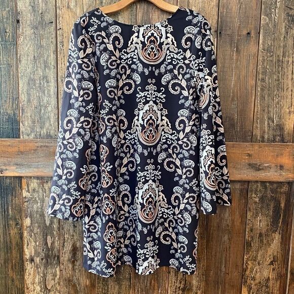 BOHO Sz S Black Angel Wings Sleeves Open Back Relaxed Fit Flowy Dress - Picture 2 of 9